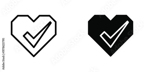 Contrast between outlined and filled heart shapes with checkmarks inside