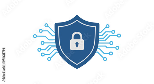 Digital Shield with Padlock Icon.