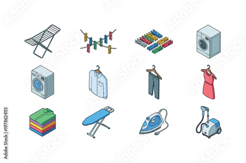 Drying rack, clothesline with clips, clothespins set, tumble dryer, drying machine door, hanger with shirt, hanger with pants,