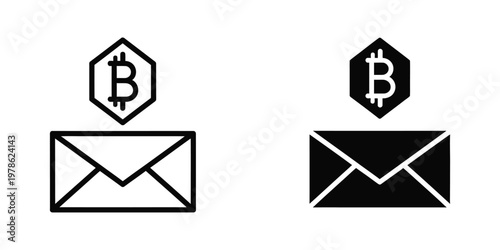 Contrasting bitcoin and email symbols in monochrome and reverse color schemes