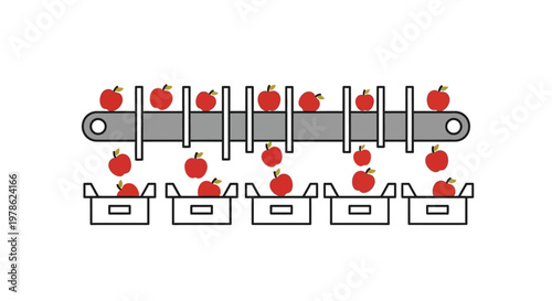 Apples falling onto conveyor belt.
