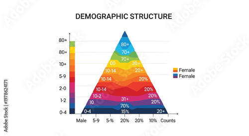 Demographic structure, population pyramid, age distribution graph, statistical chart