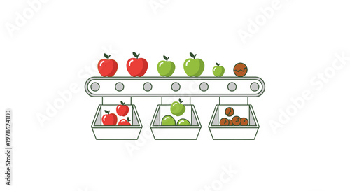 Apples on a sorting machine conveyor.