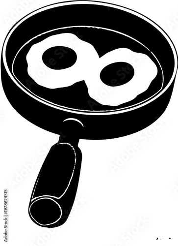 Silhouette black or white a two fried eggs in a teflon pan vector