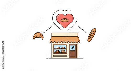 Bakery Store Front with Bread Loaves.