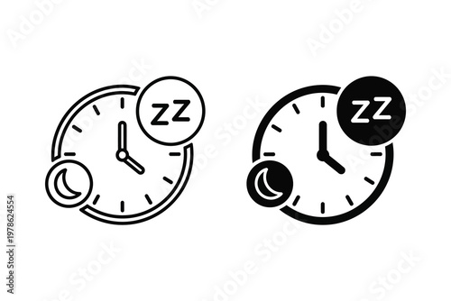 Clock with Zzz symbol and moon icon representing sleep and rest, vector illustration