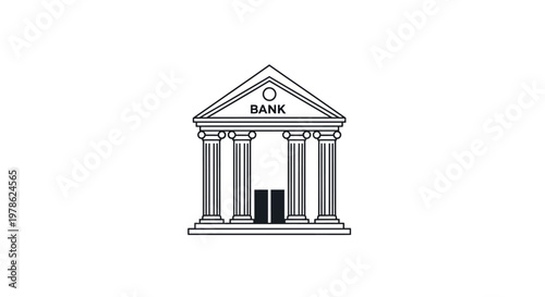 Bank Building with Columns Front View.