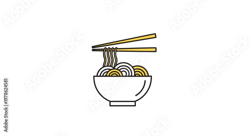 A bowl of noodles with chopsticks.