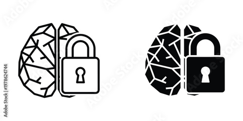 Contrast of secure and vulnerable brain with padlocks symbolizing data protection and risk