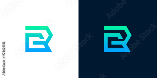 Abstract R and B letter logo design, modern geometric shapes, futuristic gradient colors, clean corporate identity