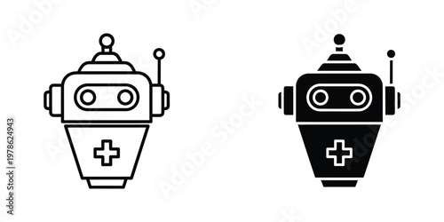 Contrasting medical robots with different color schemes and designs displayed side by side