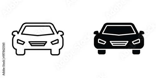 Contrast between a white and black outline depiction of a sedan car front view