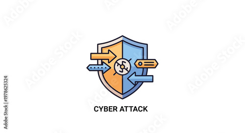 Cyber attack security shield icon.