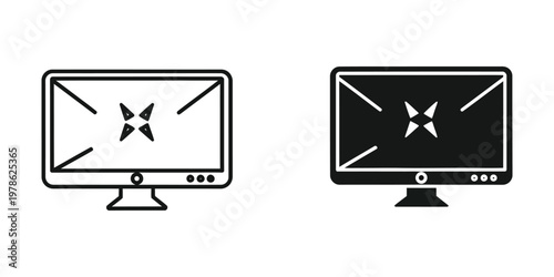 Comparison of a malfunctioning and a properly working monitor display with cross symbol