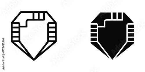 Contrasting design styles of a shield with film strip elements in white and black versions