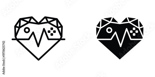 Dual heart shapes with gaming controller icons and health symbols