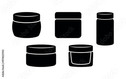 Cosmetic jars in different shapes including round cream jar, square cosmetic jar, tall jar container, wide low jar, double wall