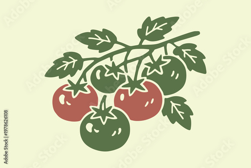 Tomato branch naive flat vector illustration