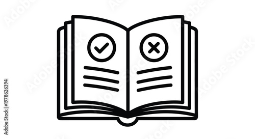 An open book displays contrasting symbols of approval and disapproval representing choices or assessments