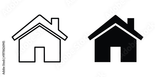 Contrasting line art depictions of simple houses with different fill colors