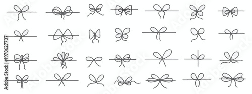Hand Drawn Bows And Ribbons In Gray Sketchy Style Keywords: bow, ribbon, hand drawn, sketch