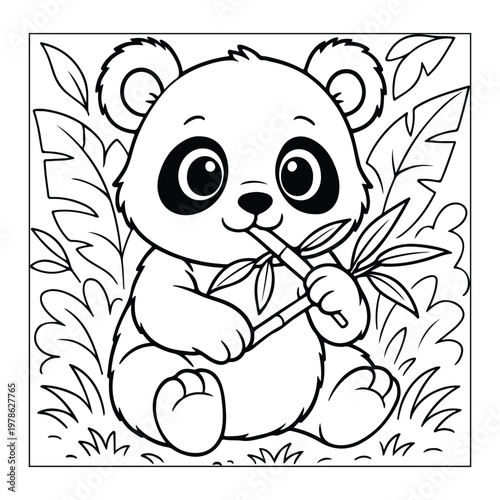 Panda in jangle for coloring page