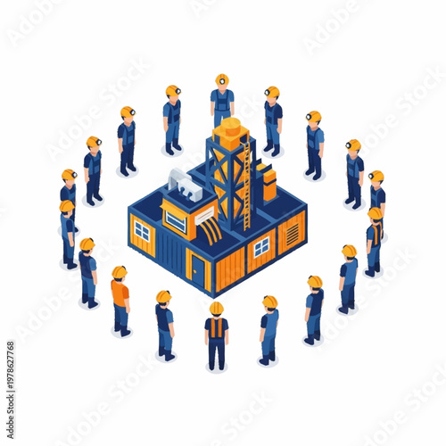 Industrial Facility Surrounded by Diverse Team of Workers.