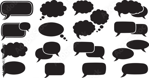 Collection of black speech bubbles and thought clouds on white