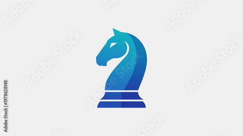 A stylized, minimalist logo design featuring a blue chess knight, symbolizing strategy and intelligence