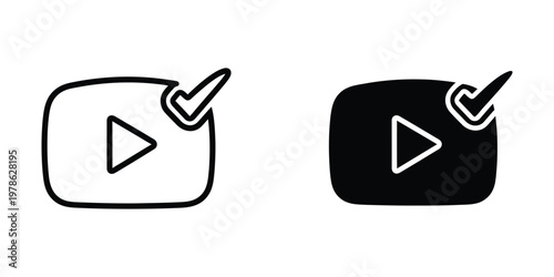 Approved and verified play button icons with checkmarks in different styles