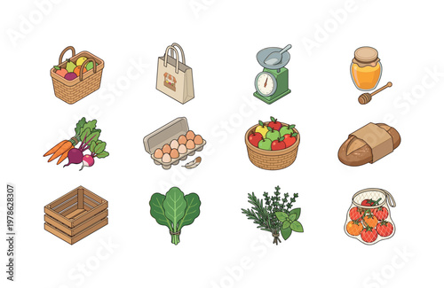 Farmers market kit set, fresh produce bundle, local market pack, organic food collection, shopping essentials set, market vendor