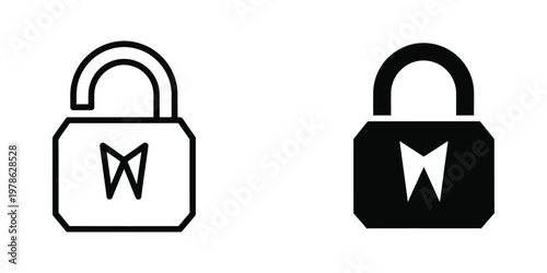 Contrasting padlock icons representing an open and a closed security state with a logo