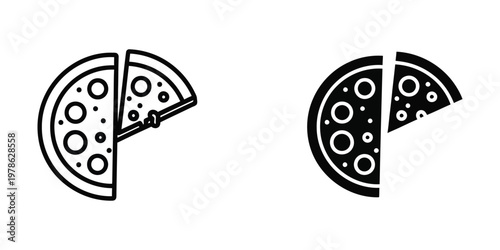 Two visually distinct pizzas each split into two slices with different toppings styles