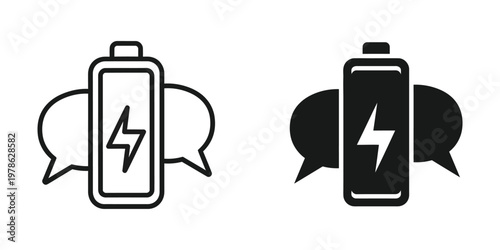 Battery icons with speech bubbles representing communication or energy transfer between devices