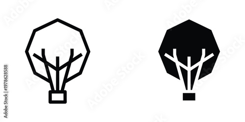 Contrasting black and white hot air balloon icons with geometric and filled designs