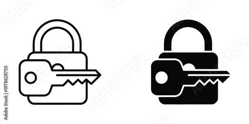 Contrasting lock and key icons in different styles for security representation