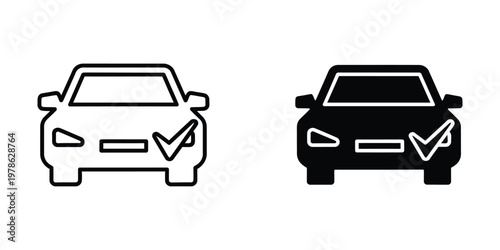 Comparison of car icons with checkmarks indicating availability or approval