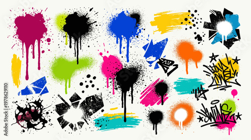 Graffiti Paint Splash and Dripping Ink Elements Collection