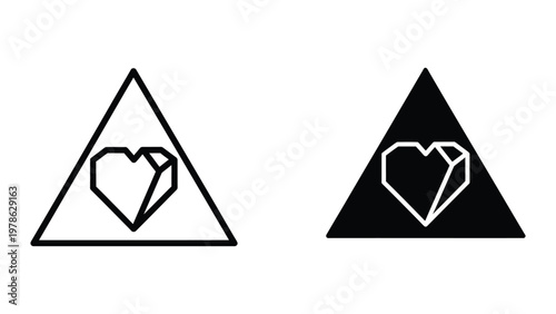Contrasting triangular designs with heart shapes in positive and negative space