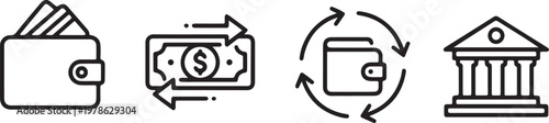 finance and banking icon set wallet transfer digital transaction bank vector illustration