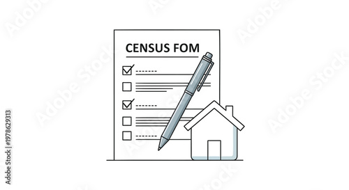 Census form, house icon, pen, survey document, real estate questionnaire, vector illustration
