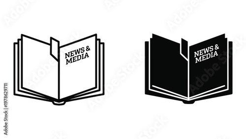 Contrast of open news and media book icons in different color schemes