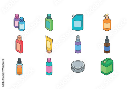 Hair care set bottles, travel size shampoo, refill pouch, pump bottle, flip cap bottle, squeeze tube, spray bottle, dropper bottle