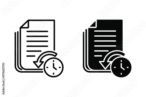 Document revision history with clock icon flat design vector illustration