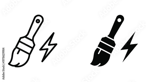 Comparison of traditional and modern paintbrush icons with lightning bolt effects