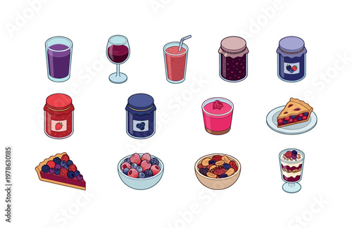 Grape juice glass, grape wine glass, berry smoothie glass, berry jam jar, strawberry jam jar, blueberry jam jar, raspberry dessert