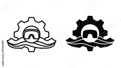 Interlocking gears symbolizing mechanical integration and synergy over wavy base