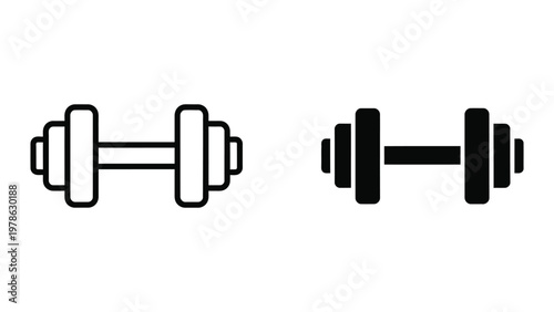 Comparison of traditional and modern dumbbell designs in black and white icons