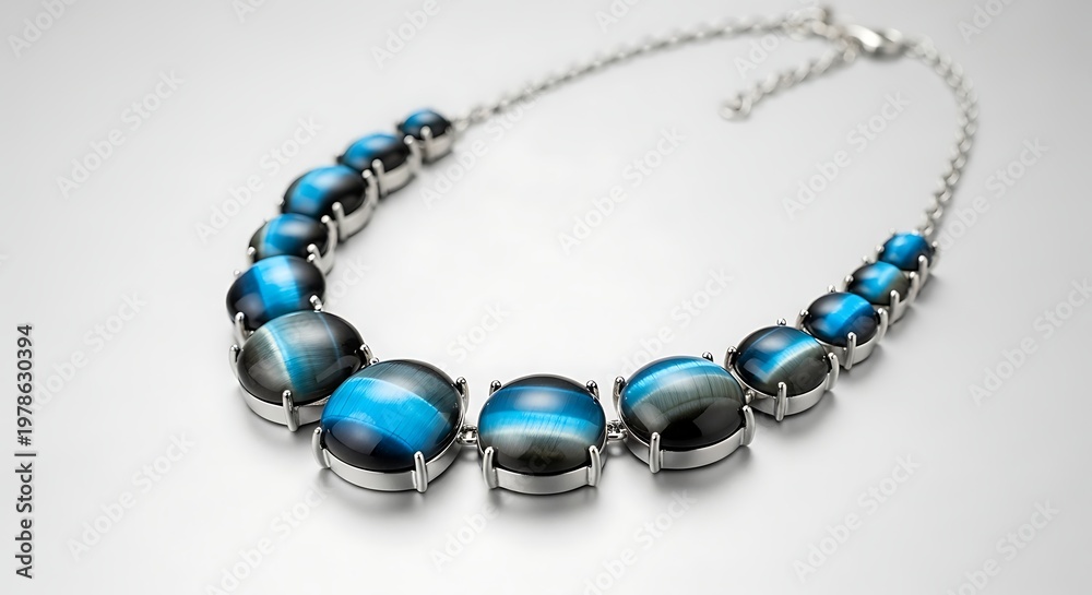 Obraz premium Elegant Blue Gemstone Necklace on White Surface.