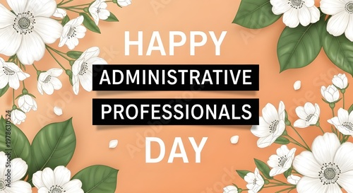 Happy administrative professionals day celebration with colorful office elements